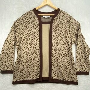 C.D. Daniels Open Front Cardigan Leaf Print Knit‎ Sweater Jacket 1X